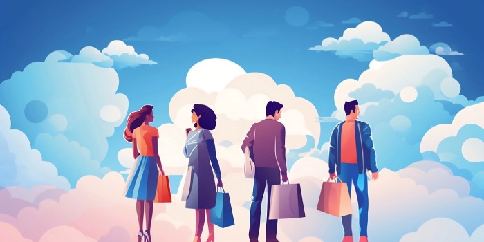 Vector art of people shopping, holding shopping bags.